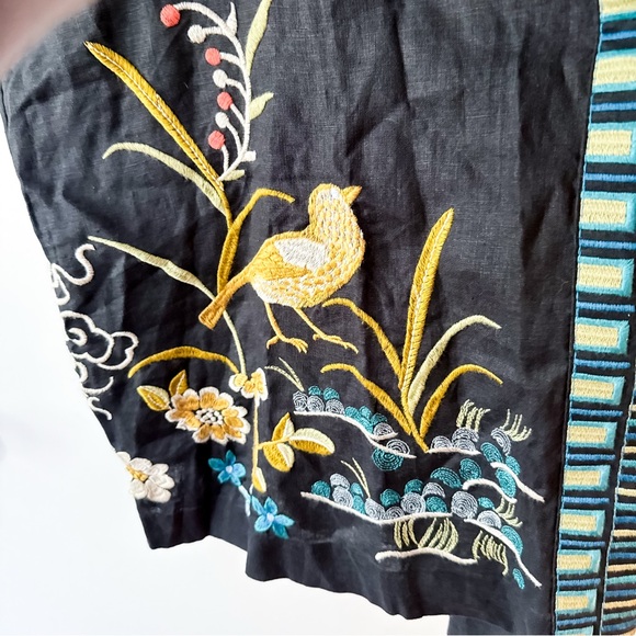 Johnny Was Celina Linen Kimono Coat Jacket Black Peacock Embroidered Size XL - Picture 6 of 11